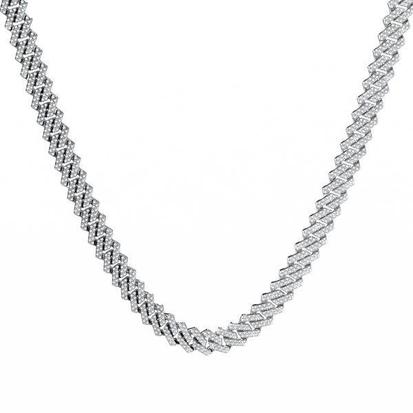 14MM DIAMOND PRONG LINK CHAIN - WHITE GOLD